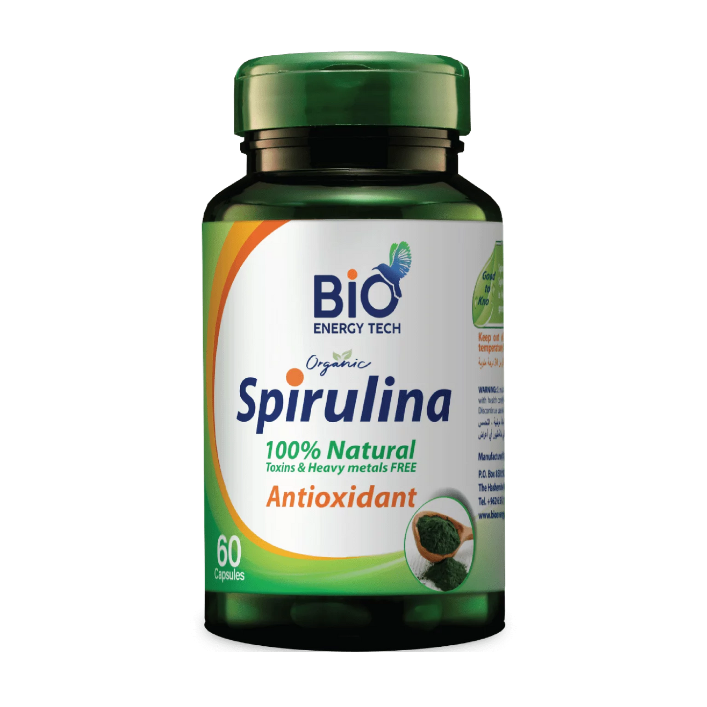 Bio Energy Tech Organic Spirulina 500 mg Capsules Immune & Energy Support60 Capsules