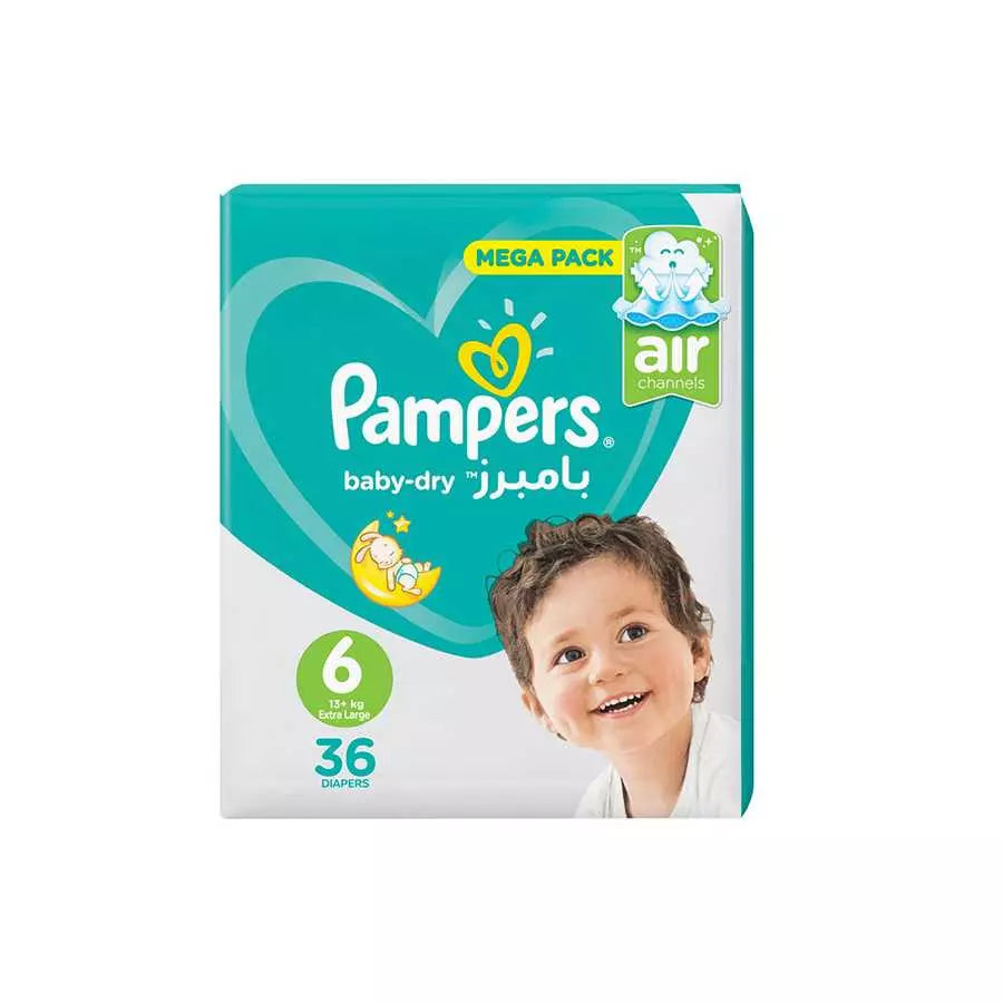 Pampers Baby-Dry Diapers, Size 6, XL, 13+ Kg, 36 Diapers